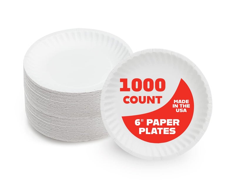 Hygloss Products 6 Uncoated White Paper Plates Bulk 6 Inch 1000 pack Disposable Plates For Food Dessert Or Crafts